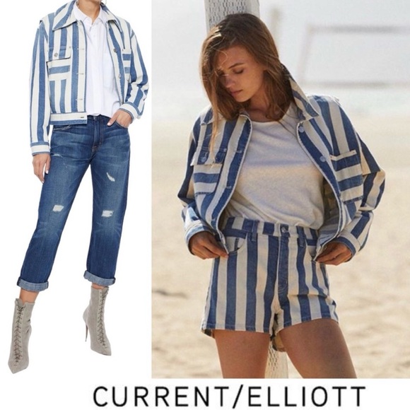 Current/Elliott Sammy Jacket Bay Stripe Blue & Cream Denim Jacket Classy XS 0 - Picture 4 of 14